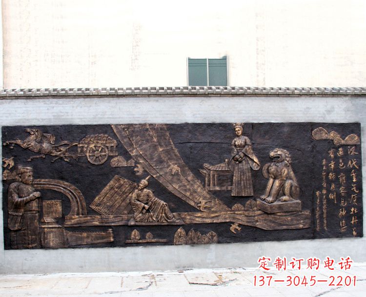 宁德“汉代重气质，牡丹留正色”中国传统文化浮雕壁画，玻璃钢仿铜园林墙壁装饰壁画