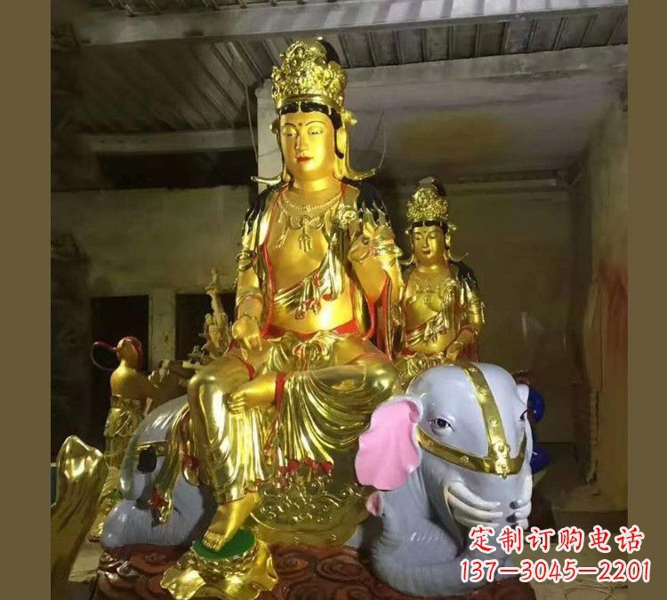 宁德玻璃钢乘大象的普贤菩萨雕塑