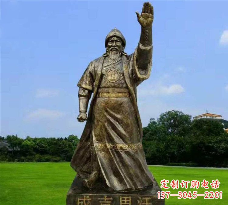 宁德玻璃钢仿铜挥手的成吉思汗雕塑