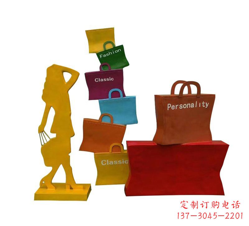 宁德玻璃钢购物人物和购物袋雕塑