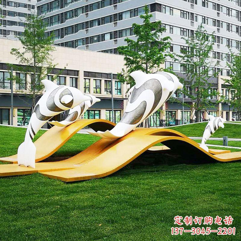 宁德玻璃钢海豚景观雕塑精致的城市动物雕塑