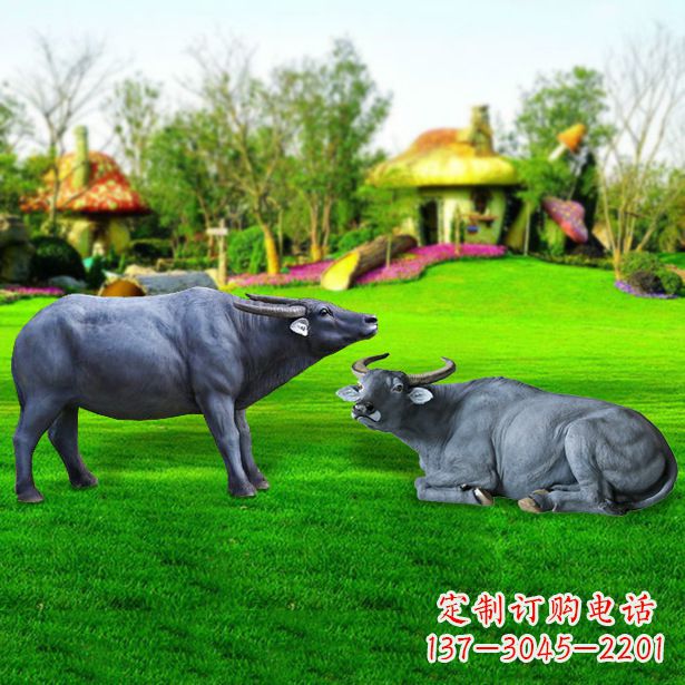 宁德玻璃钢水牛雕塑,复古农家院情怀