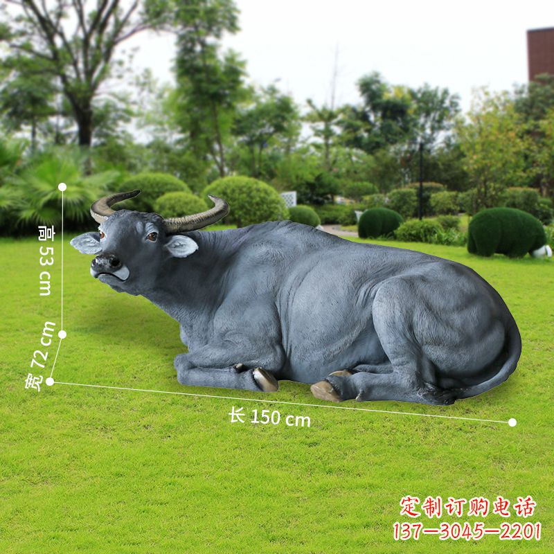 宁德玻璃钢卧姿水牛雕塑——给人以宁静自然的感受