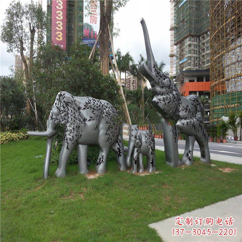 宁德不锈钢抽象大象雕塑-小区园林草坪雕塑景观雕塑