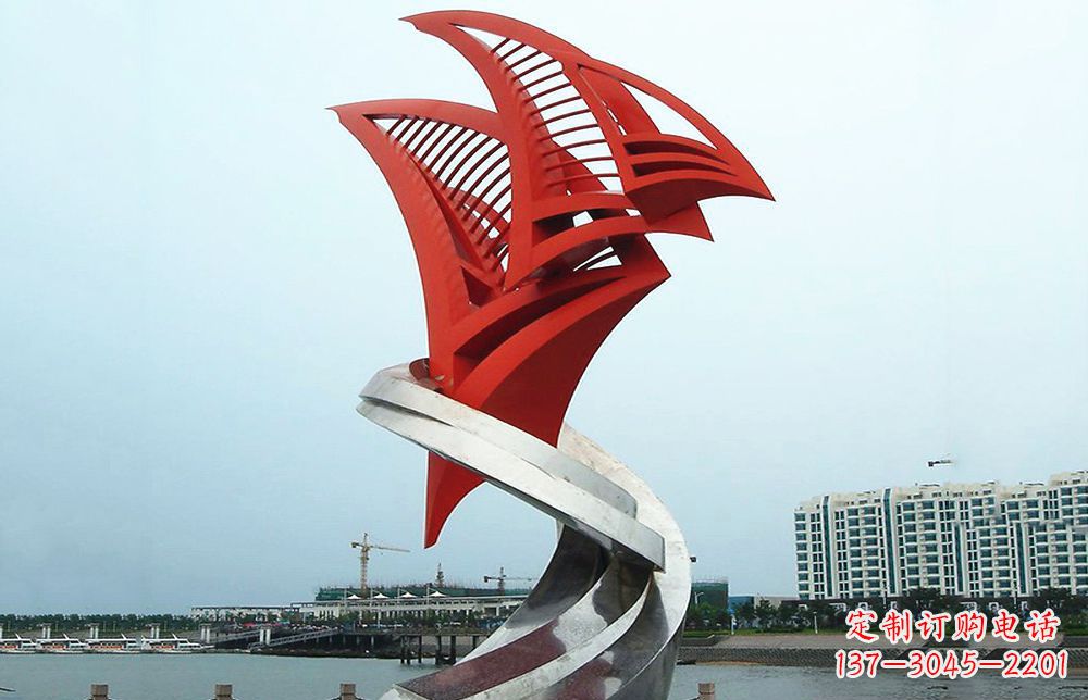 宁德不锈钢抽象帆船海边景观雕塑22