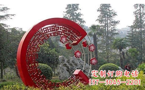 宁德不锈钢公园镂空圆环和梅花雕塑