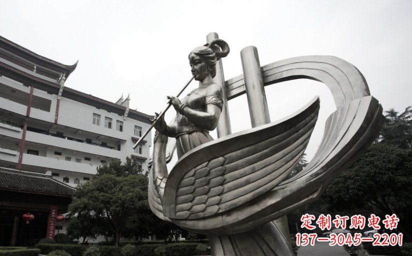 宁德不锈钢古代美女吹笛子雕塑