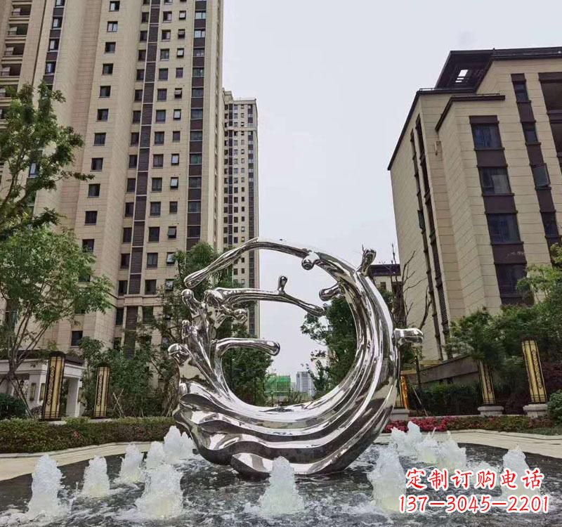 宁德不锈钢海浪喷泉雕塑精美雕刻,灿烂绚烂
