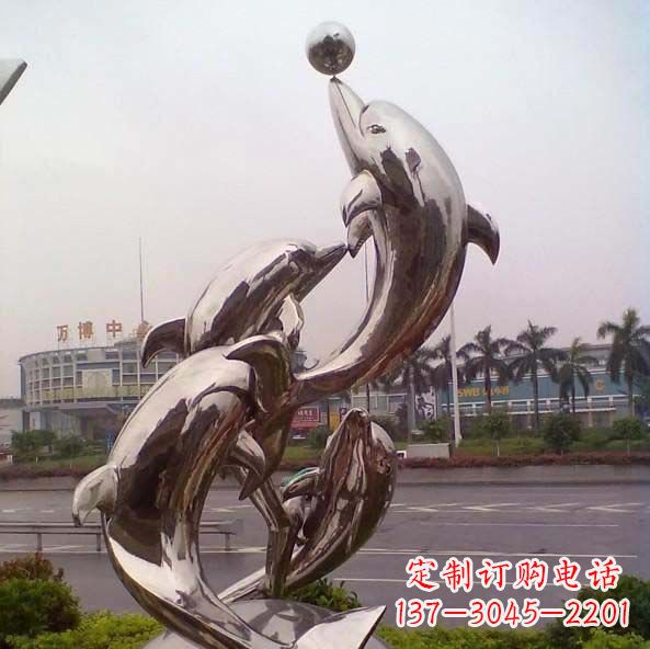 宁德不锈钢海豚顶球造型雕塑
