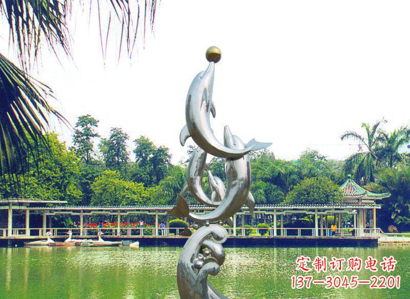 宁德不锈钢海豚戏球公园雕塑