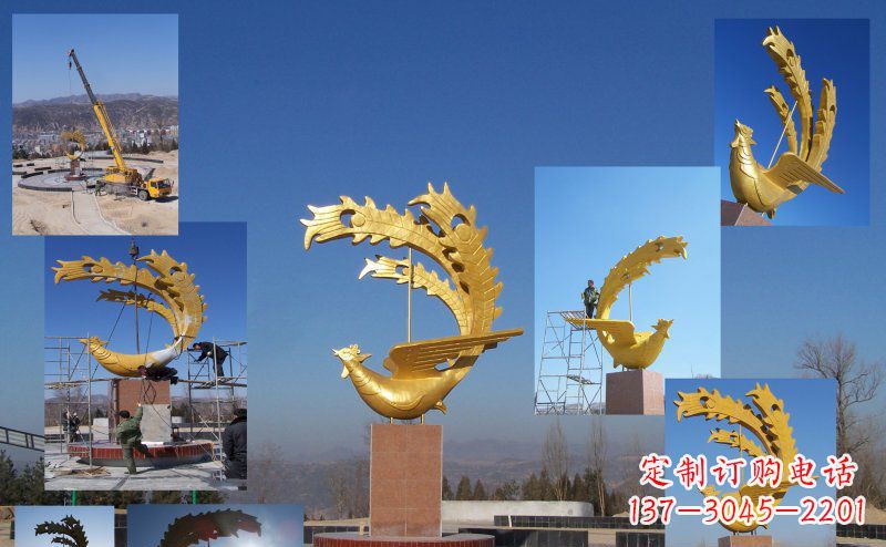 宁德不锈钢金色的凤凰广场雕塑