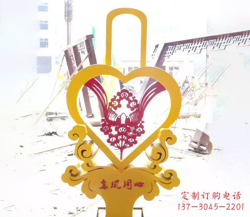 宁德不锈钢龙凤同心雕塑精美雕刻传递着浓浓爱意