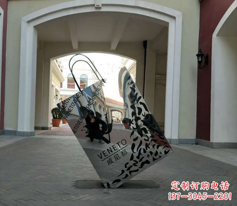 宁德不锈钢镂空购物袋雕塑——艺术精美的装饰品