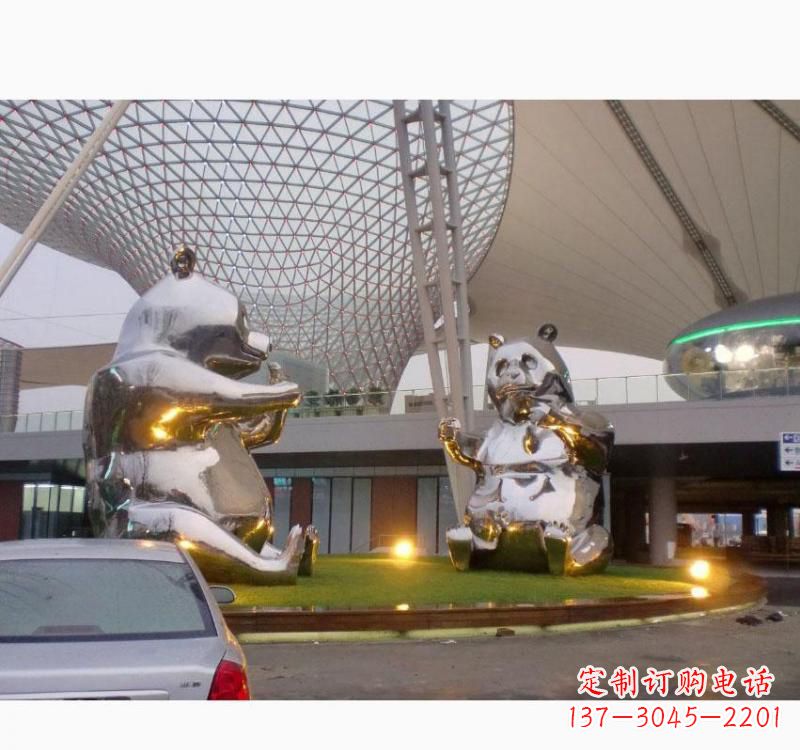宁德不锈钢熊猫雕塑象征中国特色文化