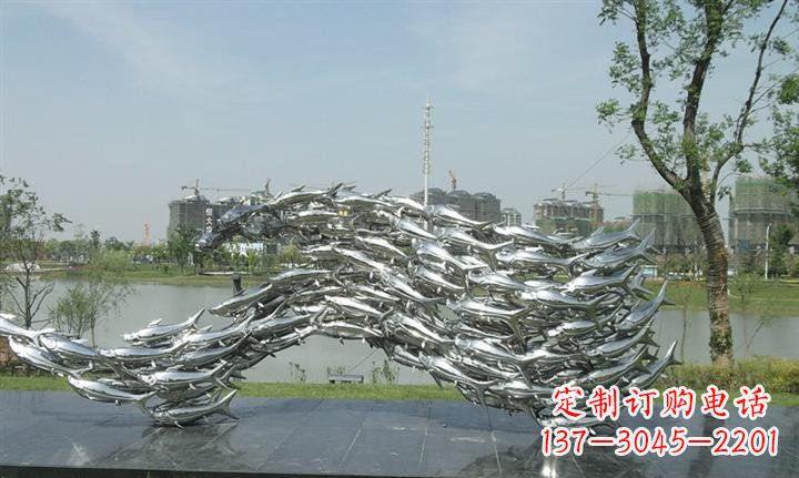宁德精美动物雕塑点缀不锈钢鱼群公园