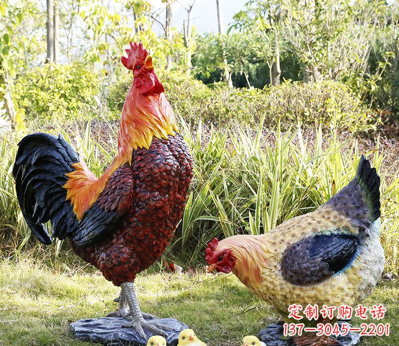 宁德厂家直销户外园林树脂仿真公鸡母鸡 装饰品雕塑 玻璃钢绿化雕塑