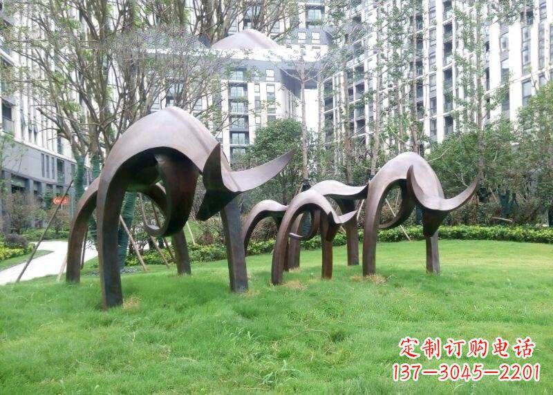 宁德抽象牛铸铜雕塑-小区园林草坪动物摆件