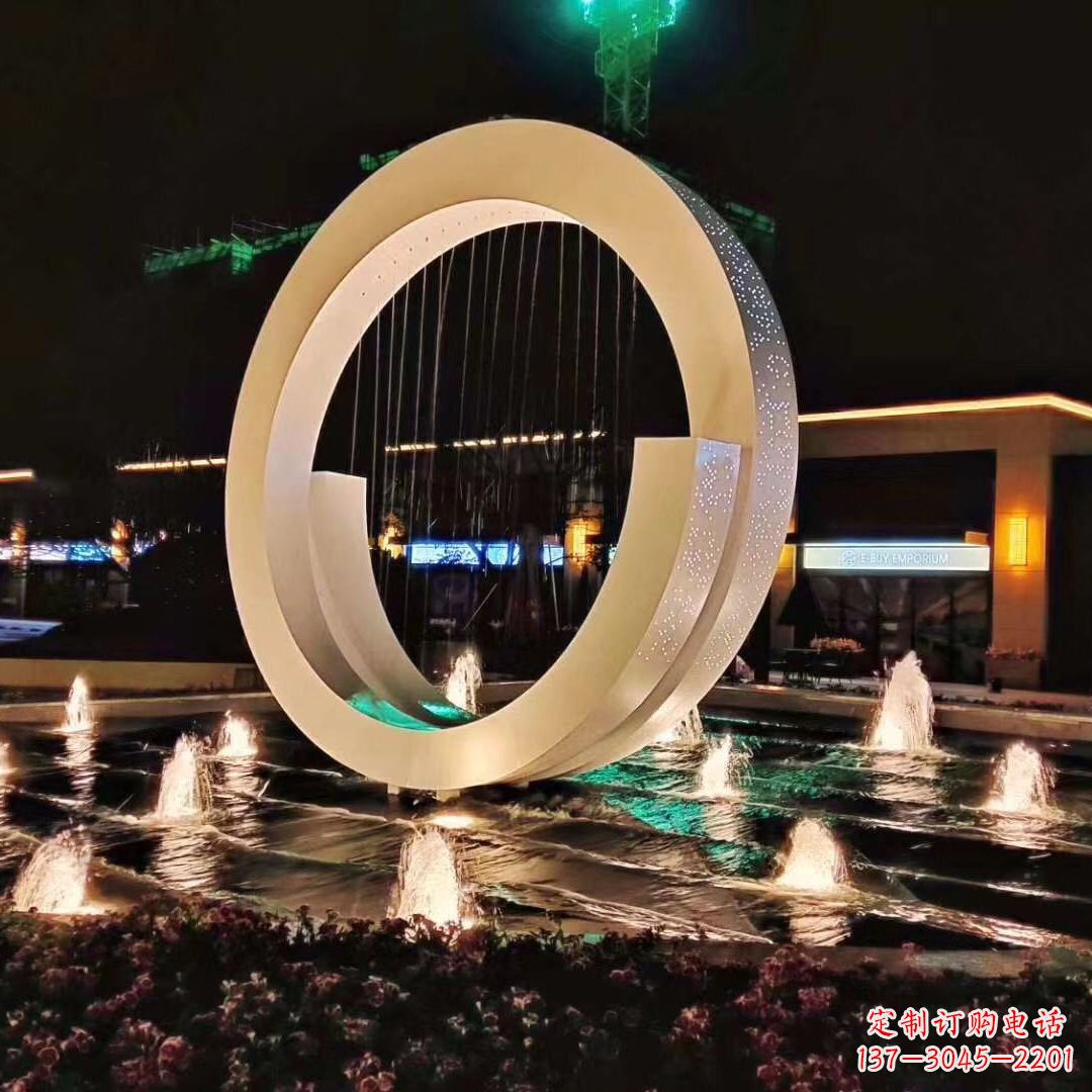宁德创意环状景观雕塑不锈钢灯光喷泉