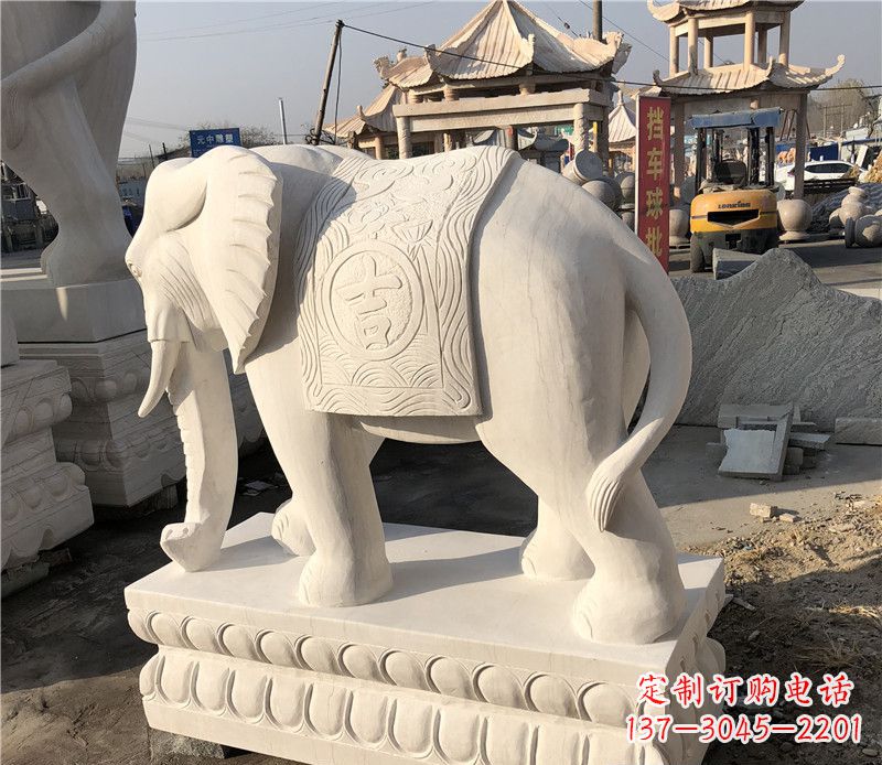 宁德大理石卷鼻如意大象雕塑
