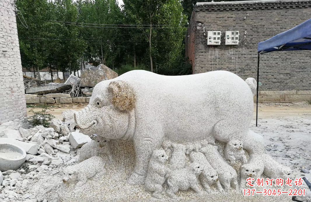 宁德大理石招财小母猪动物雕塑