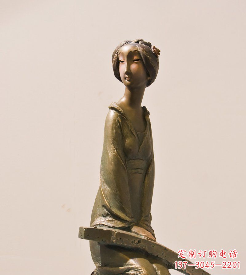 宁德古筝女人铜雕古代人物雕塑