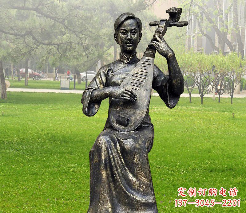 宁德高质量青铜人物弹琵琶雕塑