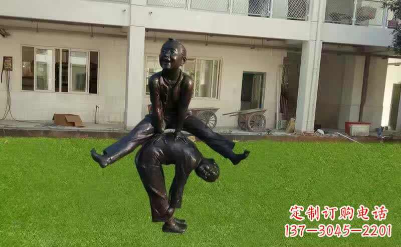 宁德卡通青少年跳马铜雕塑
