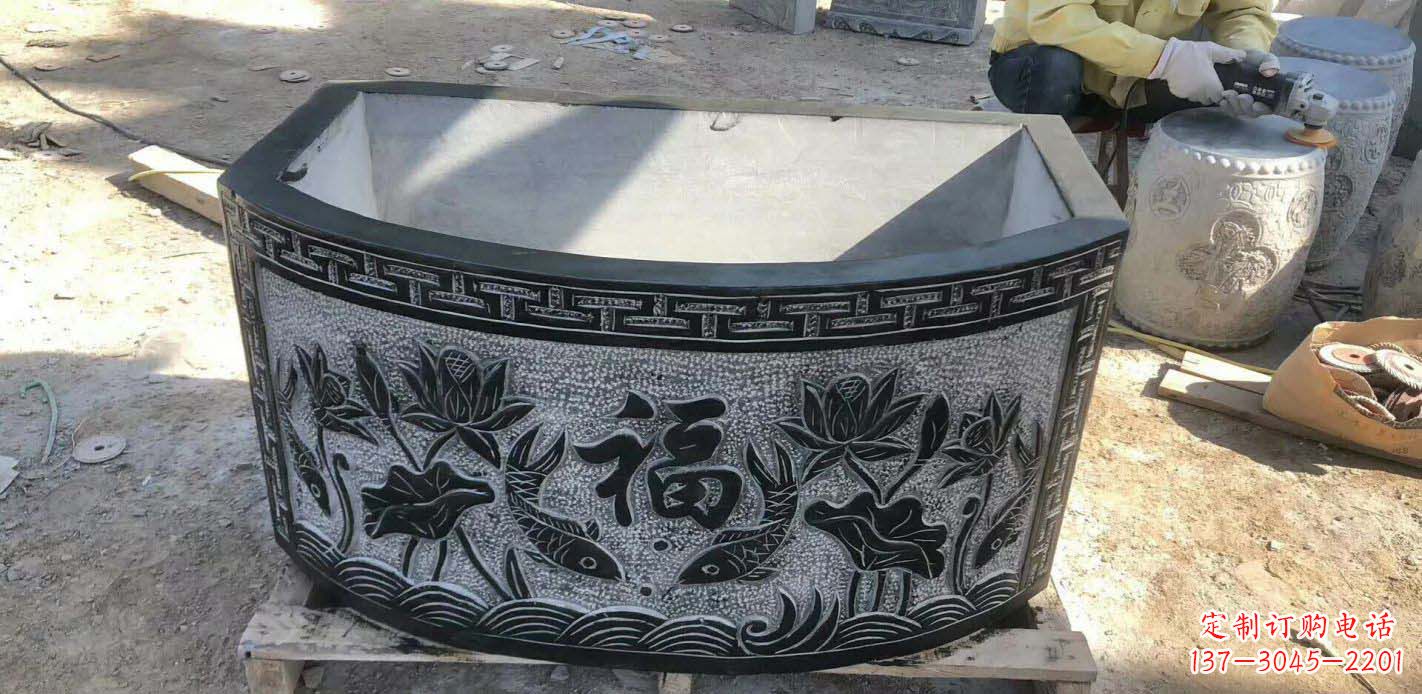 宁德精致方口石浮雕水缸雕塑