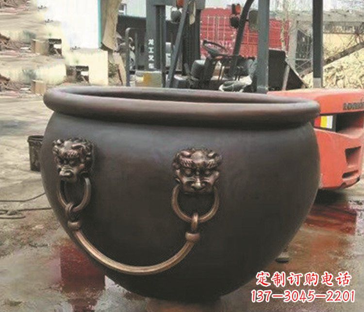 宁德非凡形态的铜雕狮子头水缸