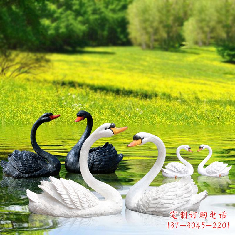 宁德仿真天鹅玻璃钢雕塑-黑白天鹅园林水景装饰动物摆件