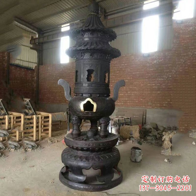 宁德花卉盘状高层圆形铜香炉雕塑