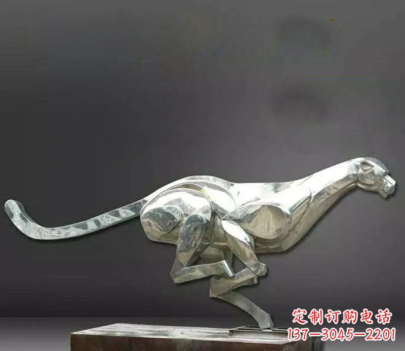 宁德公园不锈钢奔跑的豹子动物雕塑