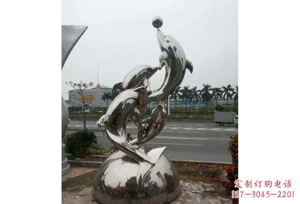 宁德海豚系列不锈钢顶球雕塑