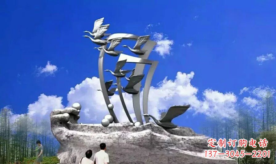 宁德艺术家手工制作的不锈钢飞翔天鹅雕塑