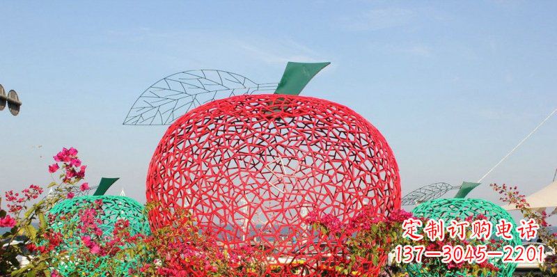 宁德高品质镂空不锈钢苹果雕塑