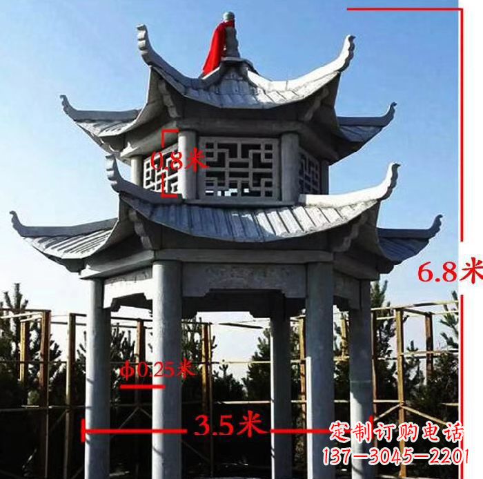 宁德杰出的大理石六角石双层凉亭雕塑