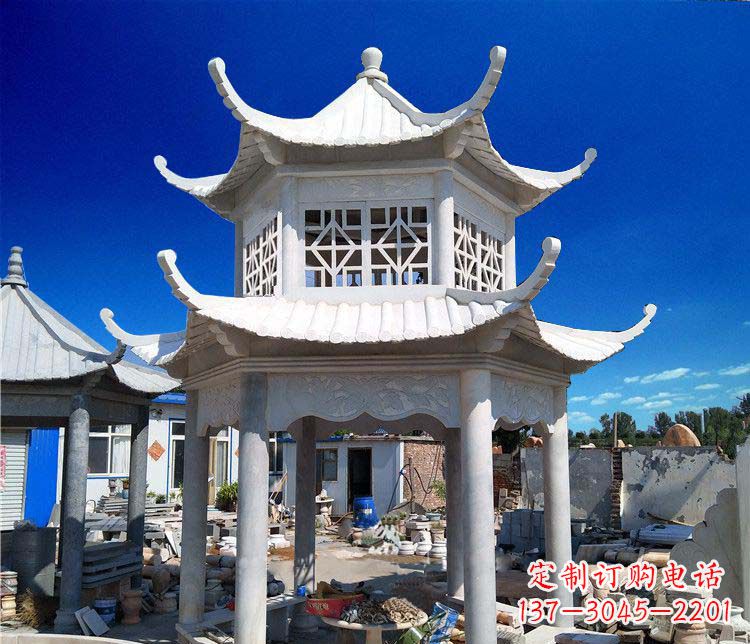 宁德公园大理石六角石雕双层凉亭
