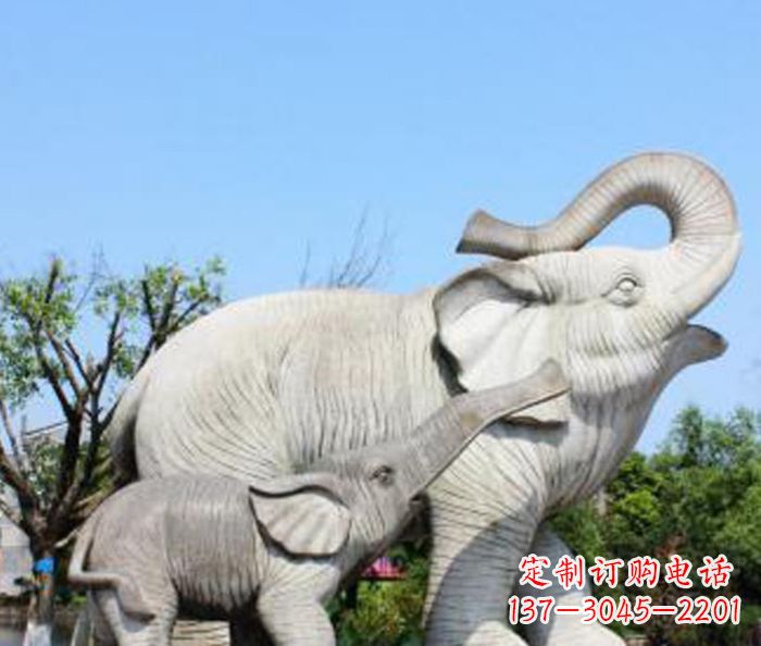 宁德公园动物大理石母子象石雕
