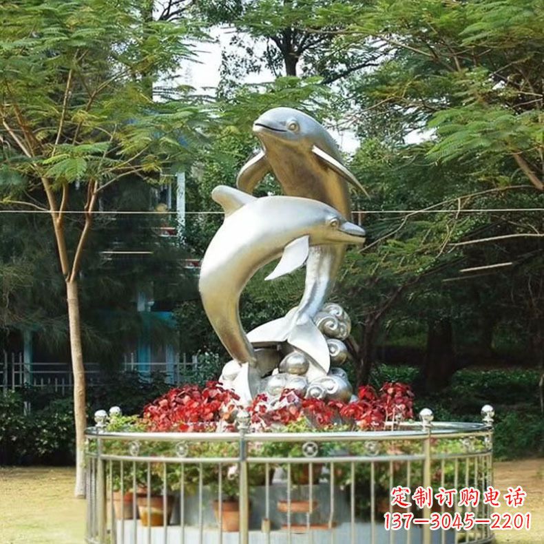 宁德公园动物海豚不锈钢景观雕塑