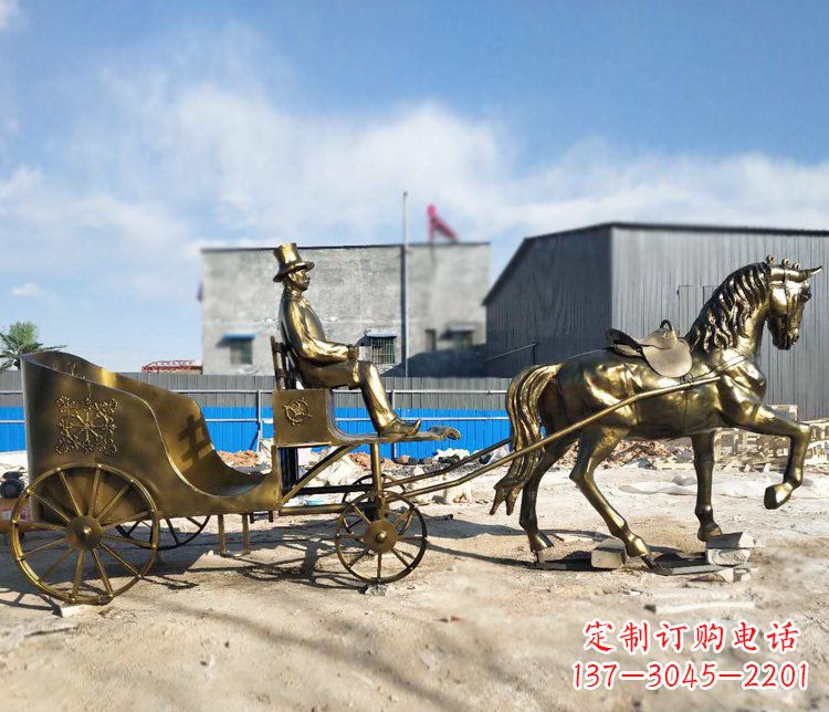 宁德公园景观坐着马车的人物铜雕