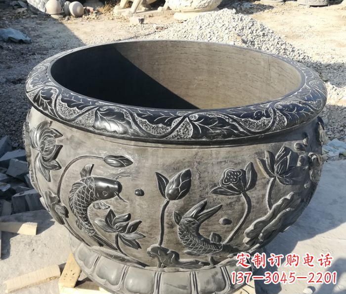 宁德青石仿古雕塑荷花水缸