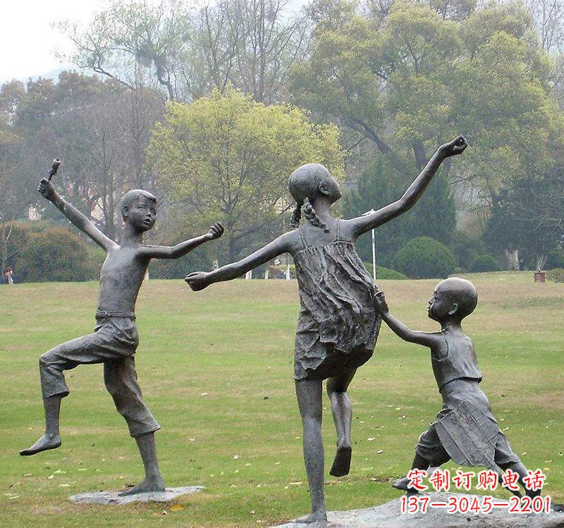 宁德公园人物放风筝的儿童铜雕