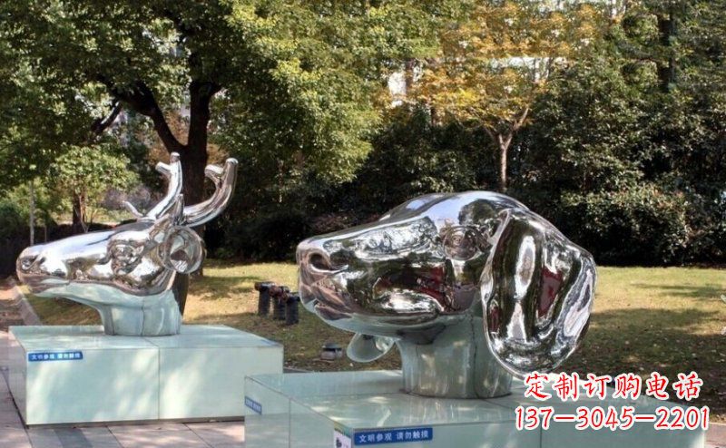 宁德公园十二生肖头像不锈钢雕塑