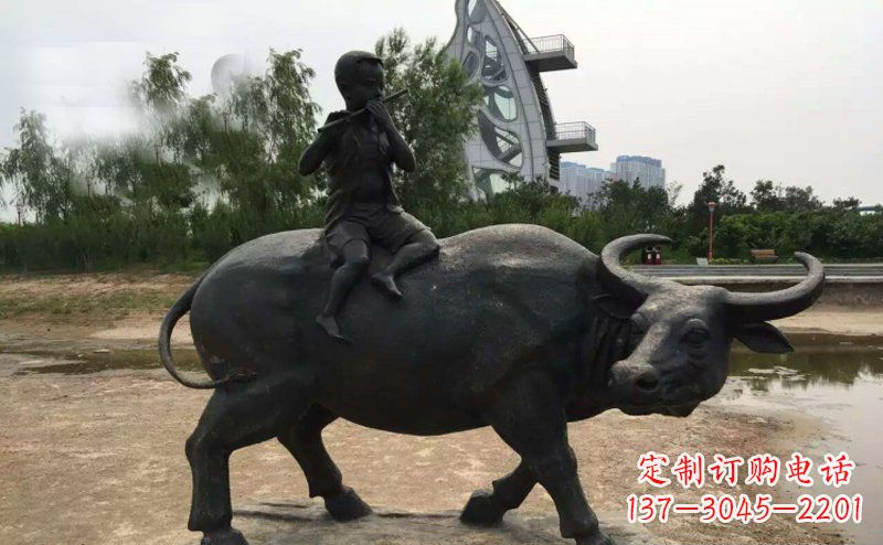 宁德铜雕牧童与犊子雕塑