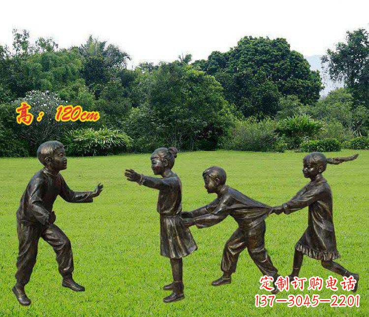 宁德公园玩老鹰捉小鸡的儿童小品铜雕 (2)