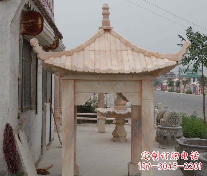 宁德精美红六角石凉亭雕塑