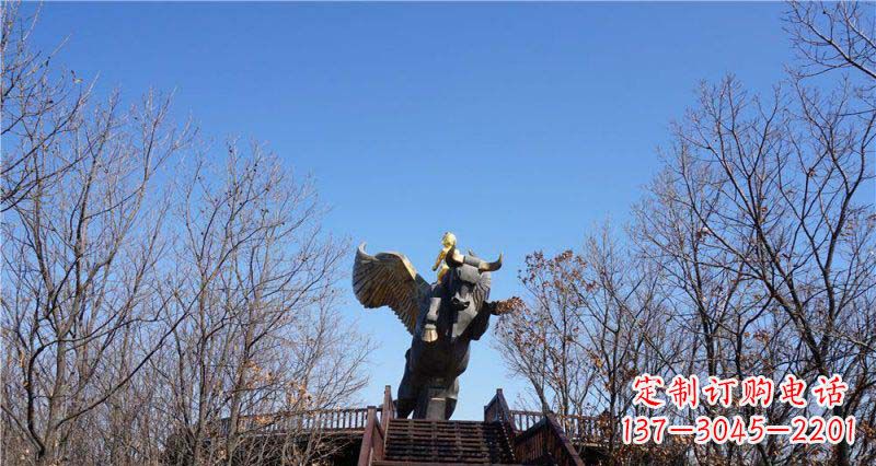 宁德精美铜雕雕塑——可爱小男孩站在飞牛上