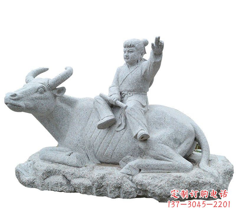 宁德公园坐式牧童牛石雕