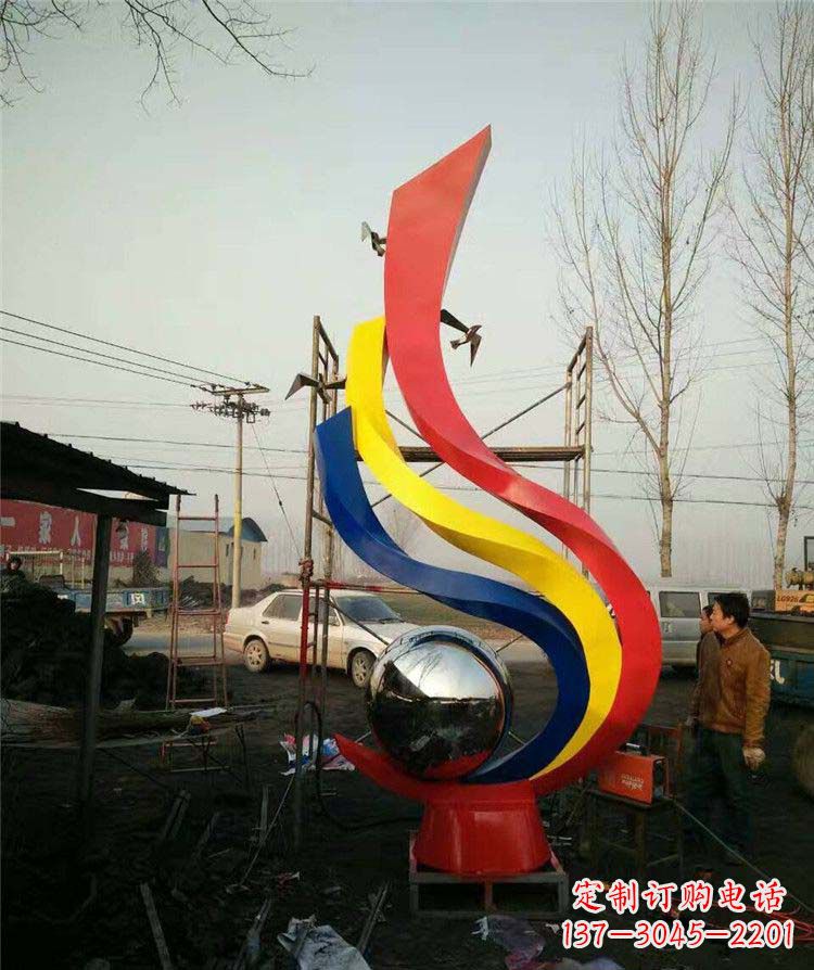 宁德广场不锈钢彩色抽象凤凰雕塑