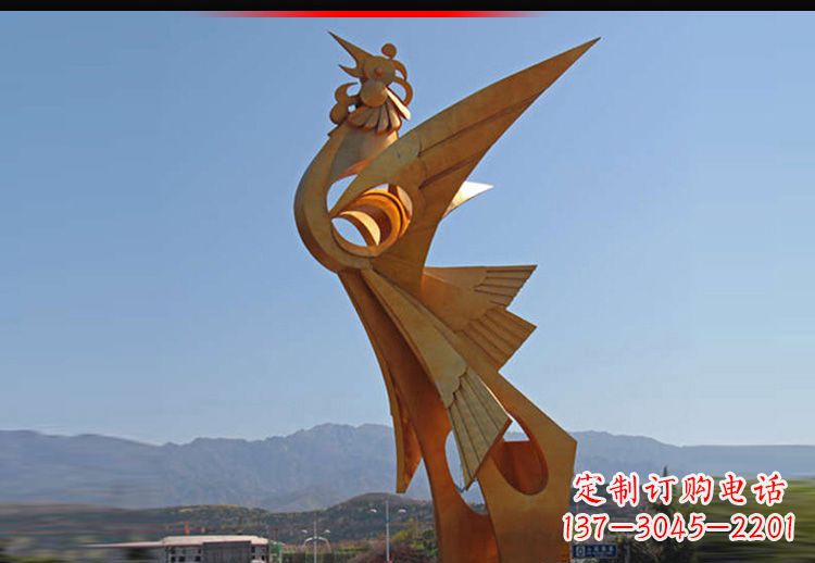 宁德广场不锈钢抽象凤凰雕塑11